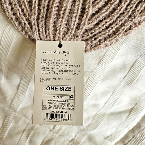 A New Day Women's Knit Beanie Winter Hat Multicolor Striped White/Black/Beige - Picture 3 of 4